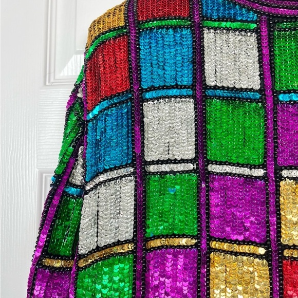 VINTAGE Fantasy by Lisa Kane Sequin Patchwork Jacket As Seen On VP Kamala Harris - Picture 10 of 16